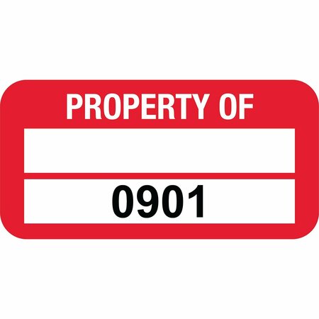 LUSTRE-CAL VOID Label PROPERTY OF Dark Red 1.50in x 0.75in  1 Blank Pad & Serialized 0901-1000, 100PK 253774Vo2Rd0901